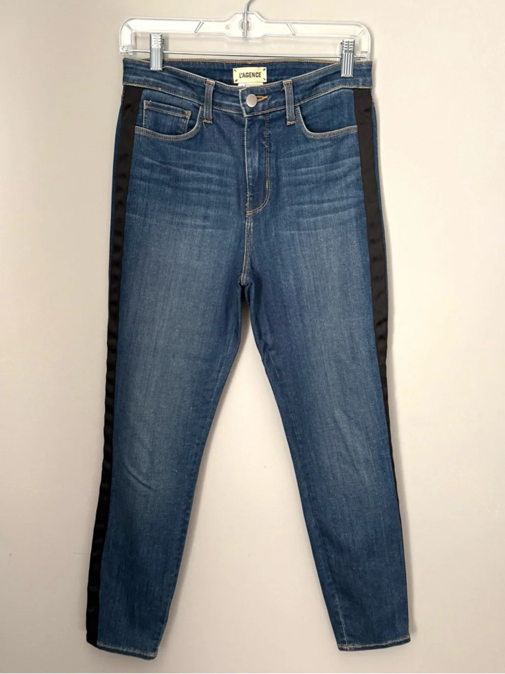 L'Agence Margot High-Rise Skinny Jeans Neptune Wash - Black Tuxedo Stripe